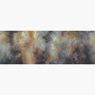 Artwork of a panoramic wallpaper mural featuring a smoky forest abstraction in charcoal, burnt sienna, and golden ash.