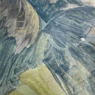 Close-up of a panoramic wallpaper mural featuring deep greens and soft browns, depicting a tropical rainforest scene.