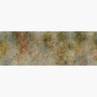Artwork of a panoramic wallpaper mural featuring an abstract botanical layered in warm ochre, blush pink, and soft teal.