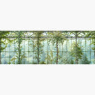Artwork of a panoramic wallpaper mural featuring serene bergamot green mural with celadon and sage botanical washes.