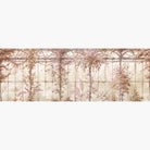 Artwork of a panoramic wallpaper mural featuring serene saffron mural depicts climbing foliage and vintage glass.