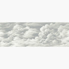 Artwork of a panoramic wallpaper mural featuring dreamy sculpted clouds in soft whites and silvered grey