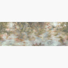 Artwork of a panoramic wallpaper mural featuring soft painterly mural in chicory blue, dusty rose, sage and ochre.
