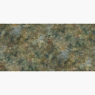 Artwork of a panoramic wallpaper mural featuring misty painterly mural in fennel, sage, olive, indigo, ochre.