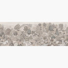 Artwork of a panoramic wallpaper mural featuring a gentle countryside landscape in almond, dusty rose, and mist